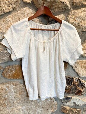 Airy Lightweight Textured Cotton Keyhole Ruffled Sleeves Women's sz S